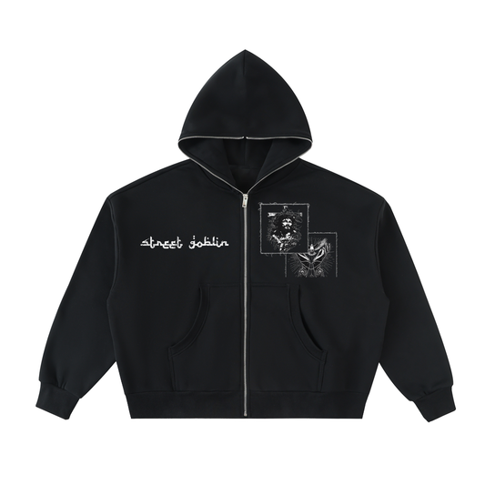 Fleeced Full-Zip Boxy Hoodie